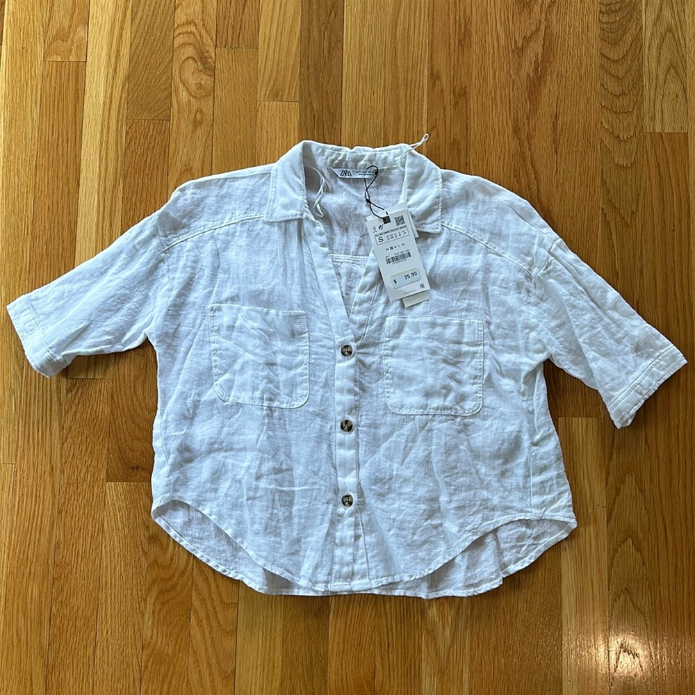 Zara White linen blouse size small